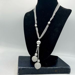 Vintage silver tone dangle charm ball orb multi strand chain necklace 1980s 20”